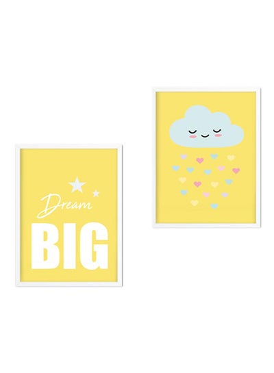 Buy 2-Piece Wall Art With Frame Yellow/Blue/White in Saudi Arabia