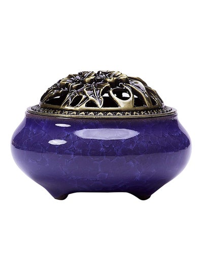 Buy Ceramic Incense Stick Holder With Lid Purple/Gold 3.9x2.8inch in UAE