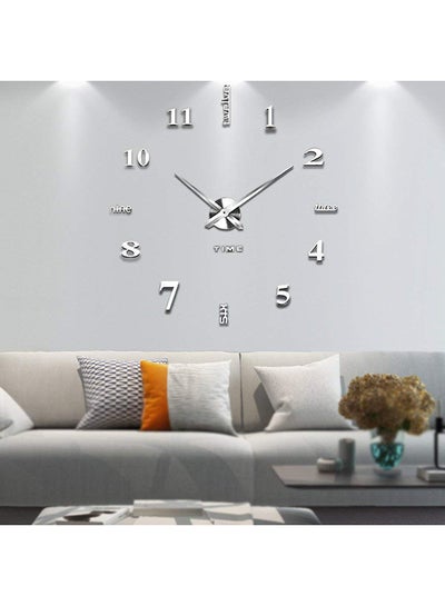 Buy 3D Wall Clock With Mirror Number Stickers Silver 39x39inch in UAE