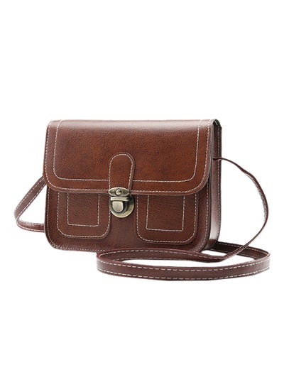 Buy Vintage Leather Push Lock Crossbody Bag Brown in Saudi Arabia