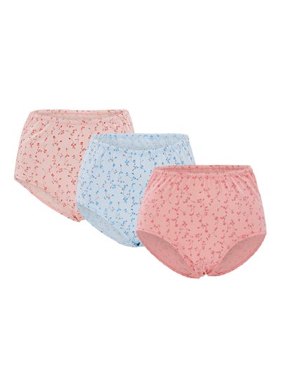 Buy Pack Of 3 Floral Print Cotton Briefs BYL8216 Light Pink/Dark Pink/Light Blue in UAE