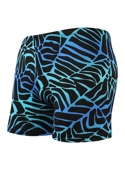 Buy Printed Slim Fit Swim Shorts Black/Blue/Green in Saudi Arabia