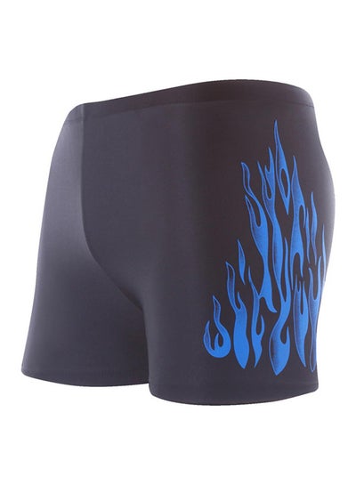 Buy Flames Printed Slim Fit Swim Shorts Black/Blue in Saudi Arabia