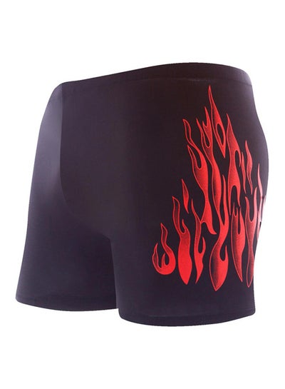 Buy Flames Printed Slim Fit Swim Shorts Red/Black in Saudi Arabia