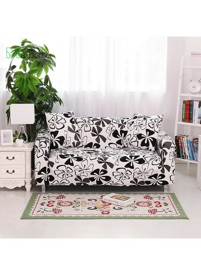 Buy Floral Three Seater Sofa Cover White/Black/Grey in UAE