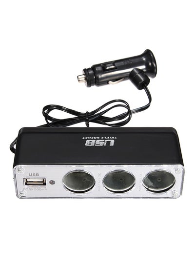 Buy USB Car Charger With Triple Socket Silver/Black in Saudi Arabia