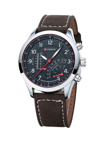Buy Men's Water Resistant Leather Chronograph Watch 8152 - 43 mm - Dark Brown in Saudi Arabia