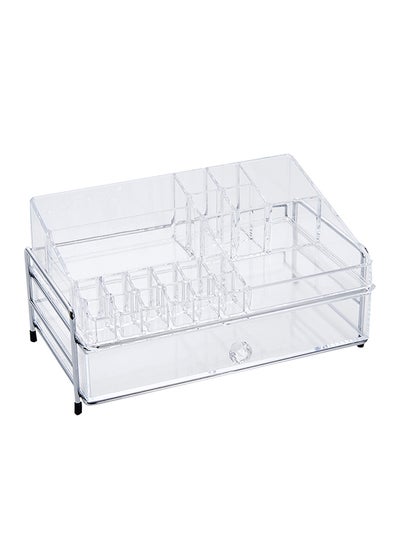 Buy 2 Tier Bathroom Storage Cosmetic Organizer Silver/Clear 34x22x17cm in UAE