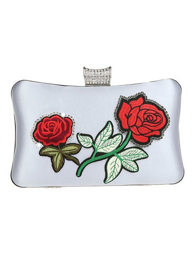 Buy Rose Stiched Detail Clutch Silver in Saudi Arabia