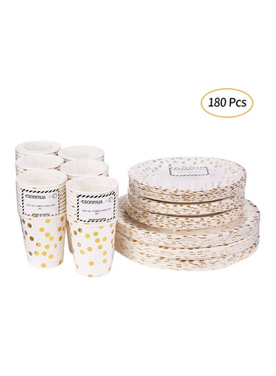 Buy 180-Piece Disposable Paper Cups And Plates Set White/Gold 1773grams in Saudi Arabia