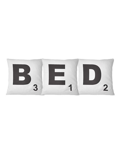 Buy Set Of 3 Throw Pillows Scrabble Bed Polyester White 16x16inch in UAE