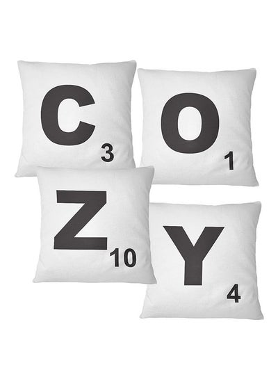 Buy Set Of 4 Throw Pillows Scrabble Cozy Polyester White 16x16inch in UAE