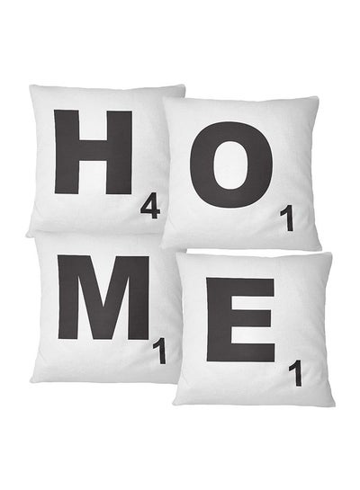 Buy Set Of 4 Throw Pillows Scrabble Home Polyester White 16x16inch in UAE