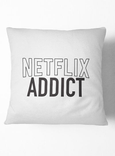 Buy Throw Pillow Netflix Addict Polyester White 16x16inch in UAE