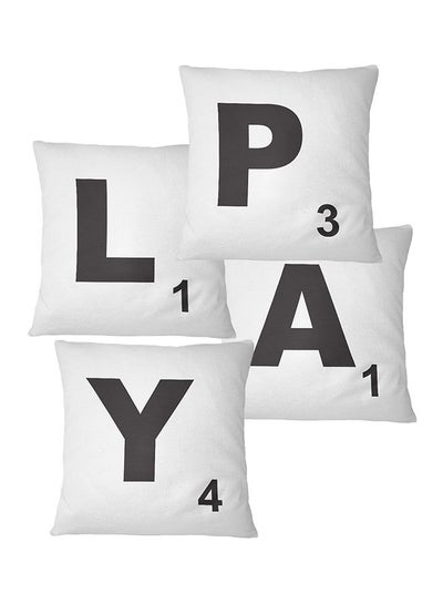 Buy Set Of 4 Throw Pillows Scrabble Play Polyester White 16x16inch in UAE