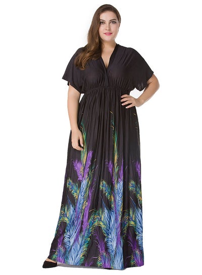 Buy Printed Design Maxi Dress Black in Saudi Arabia