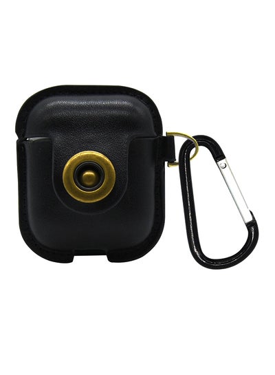 Buy Protective Leather Case Cover For Apple AirPods With Sports Strap Black in UAE