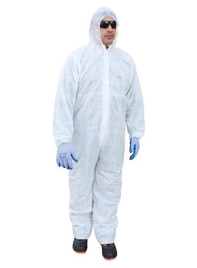 Buy Disposable 50 GSM Coverall Protective Suit With Elasticated Hood White XL in UAE