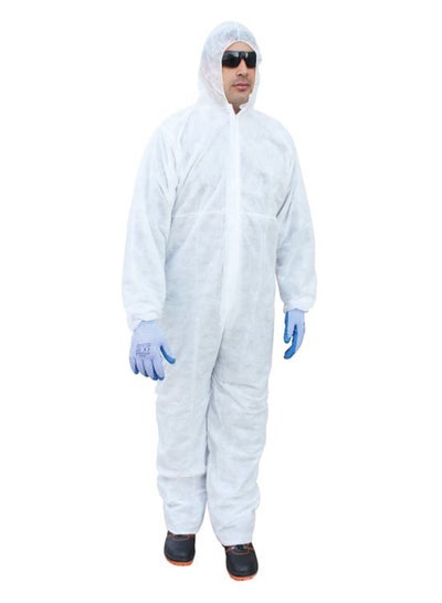 Buy Disposable 50 GSM Coverall Protective Suit With Elasticated Hood White XXXL in UAE