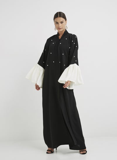 Buy Pearl Embellished Abaya Black/White in UAE