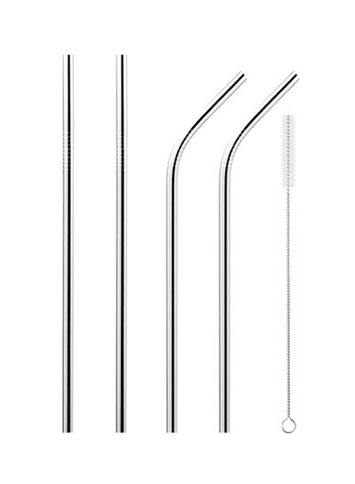 Buy 5-Piece Stainless Steel Drinking Straw Set Silver 26.7x0.6cm in UAE