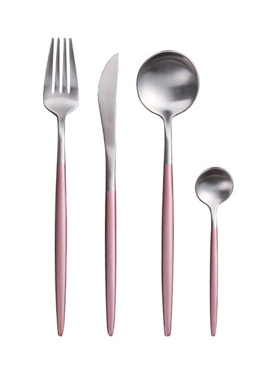 Buy 4-Piece Stainless Steel Cutlery Set Pink / Silver 16.5x26x3.5cm in Saudi Arabia