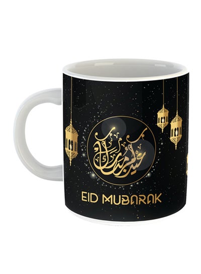 اشتري مج قهوة مطبوع عليه عبارة "Eid Mubarak" 101 أبيض/أسود/ذهبي 11أوقية في الامارات