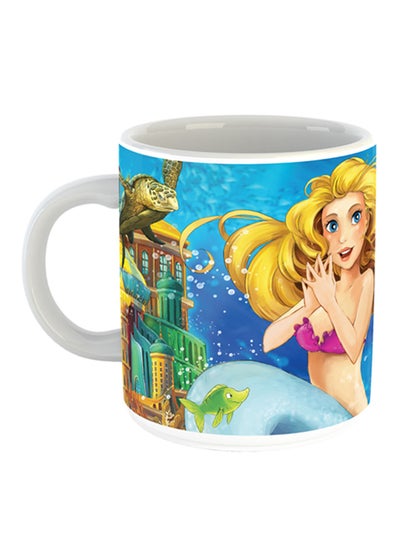 Buy Mermaid Design Coffee Mug White/Blue/Yellow in UAE