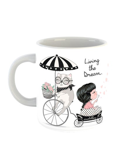 Buy Living The Dream Printed Coffee Mug White/Black/Pink in UAE