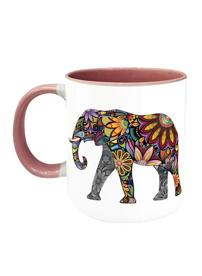 Buy Ethnic Elephant Printed Coffee Mug Pink/White/Grey in UAE