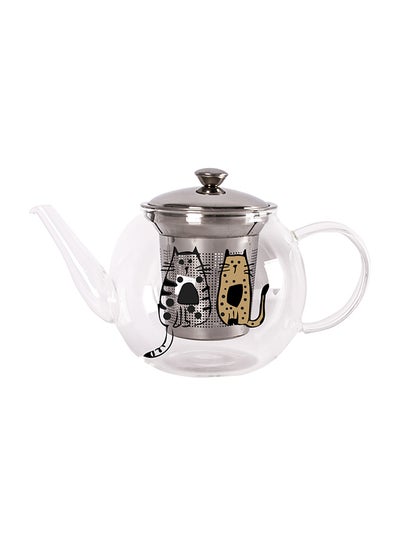 Buy Cats In Istanbul Strainer Teapot With Lid Clear/Silver 600ml in UAE