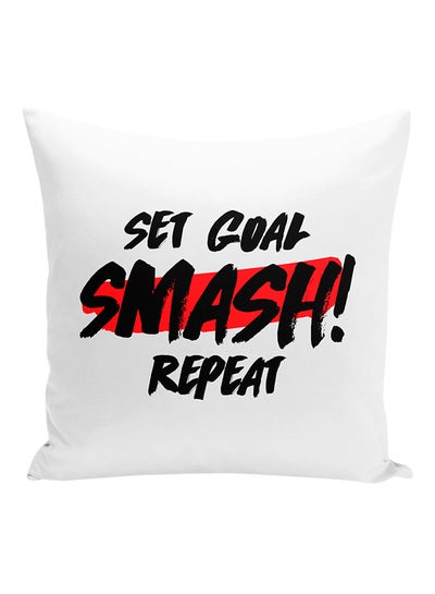 Buy Set Goal Smash Repeat Decorative Pillow White/Black/Red 16x16inch in UAE