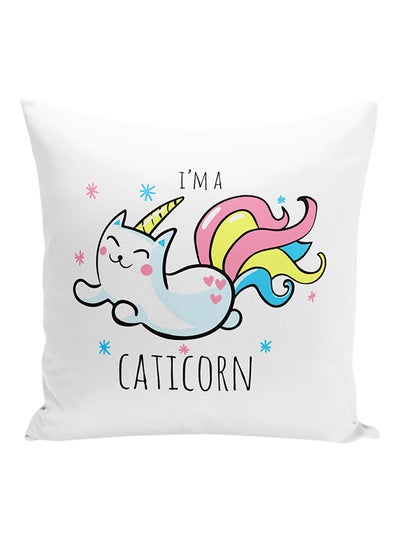 Buy I Am A Caticorn Decorative Pillow White/Black/Pink 16x16inch in UAE