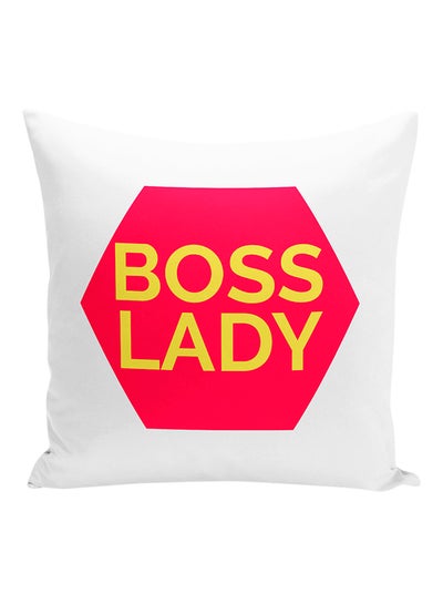 Buy Boss Lady Women Power Quote Decorative Pillow White/Pink/Yellow 16x16inch in UAE