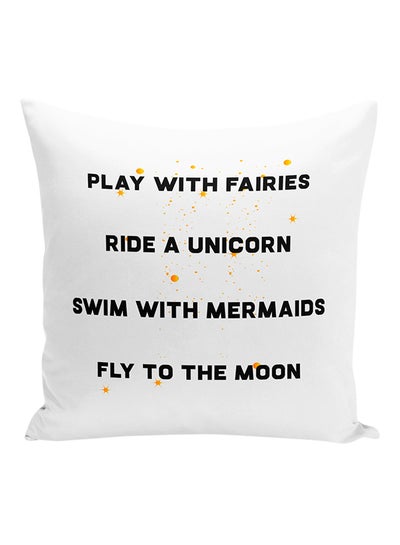 Buy Fairies Unicorn Mermaids And Moon Dreamers Decorative Pillow White/Black/Yellow 16x16inch in UAE