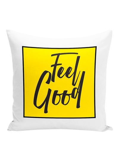 Buy Feel Good Decorative Pillow White/Yellow/Black 16x16inch in UAE