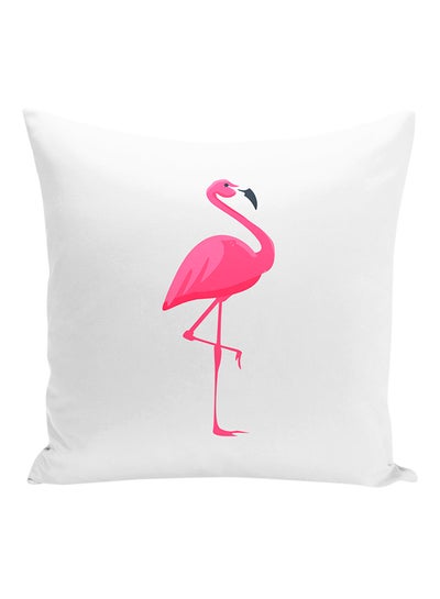 Buy Flamingo Printed Decorative Pillow White/Pink 16x16inch in UAE