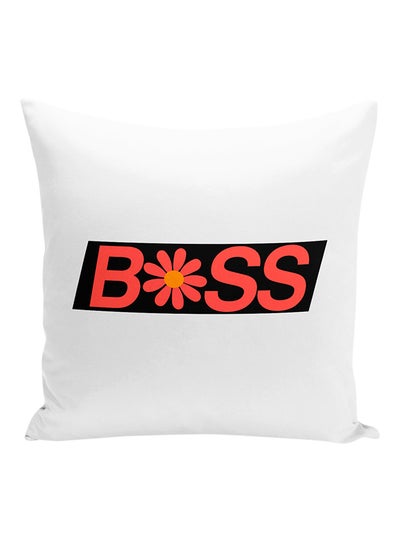 Buy Boss Printed Decorative Pillow White/Black/Red 16x16inch in UAE