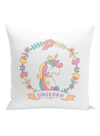 Buy Sassy Unicorn Floral Rainbow Wreath Decorative Pillow White/Blue/Pink 16x16inch in UAE