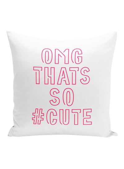 Buy OMG That's So Cute Hashtag Decorative Pillow White/Pink 16x16inch in UAE