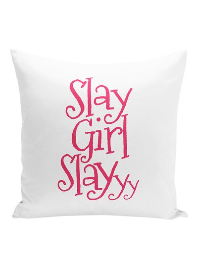 Buy Quote Printed Decorative Pillow White/Pink 16x16inch in UAE