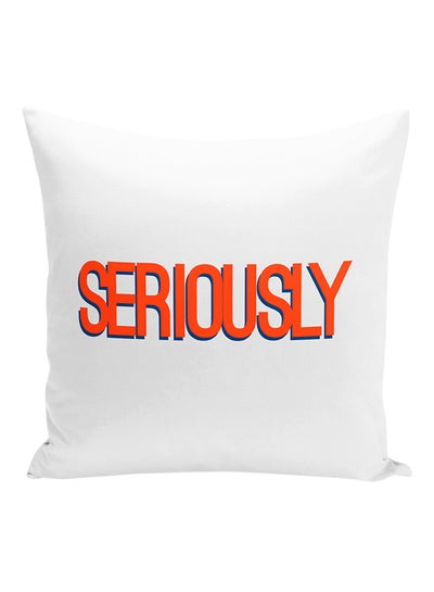 Buy Seriously Expression Annoyed Printed Decorative Pillow White/Orange/Blue 16x16inch in UAE