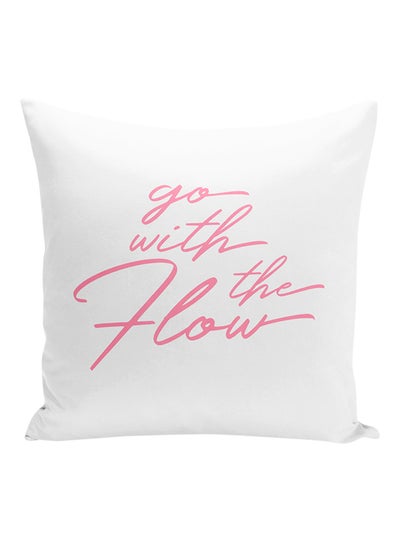 اشتري وسادة زينة مطبوع عليها عبارة "Go With The Flow" أبيض/وردي 16x16 بوصة في الامارات