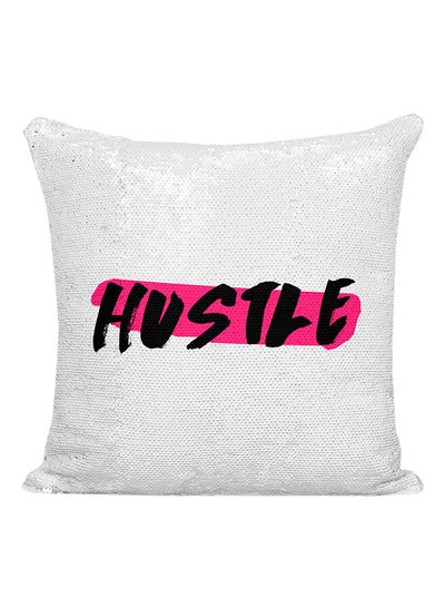 اشتري وسادة زينة مطرزة بعبارة "Hustle" أبيض/أسود/وردي 16x16 بوصة في الامارات