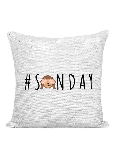 Buy Hashtag Sunday Monkey Sequined Pillow Silver/White/Black 16x16inch in UAE