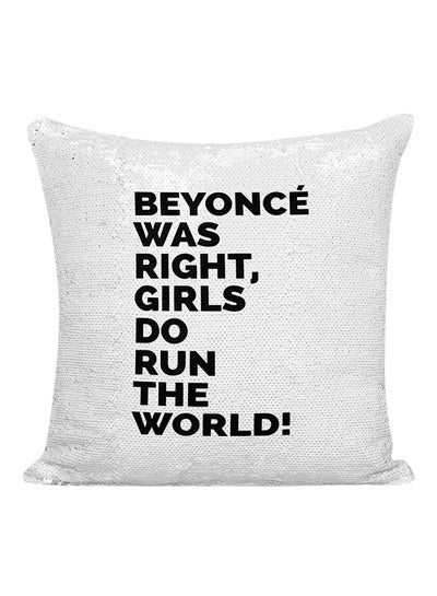 Buy Beyoncé Was Right Girls Do Run The World Sequined Pillow White/Silver/Black 16x16inch in UAE