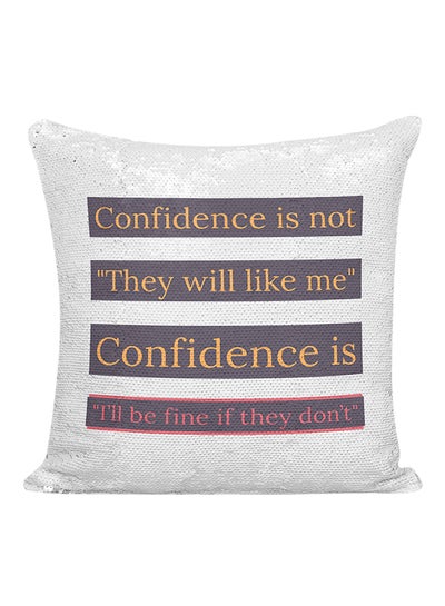 Buy Confidence Quote Sequined Pillow White/Silver/Red 16x16inch in UAE