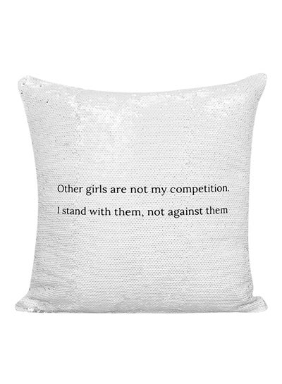 Buy Motivational Quote Sequined Pillow Silver/Black 16x16inch in UAE