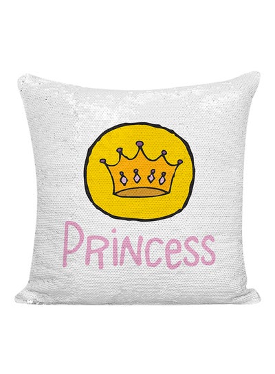 Buy Princess Crown Sequineded Pillow Yellow/White/Pink 16x16inch in UAE