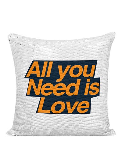 اشتري وسادة مغطاة بالترتر مطبوعة بعبارة "All You Need Is Love" أسود/ أصفر/ أبيض 16x16 بوصة في الامارات